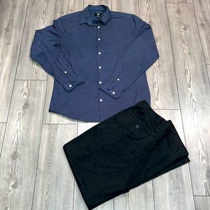 Men's long sleeve white doted shirt and pants, pants size 34/30 & shirt size L